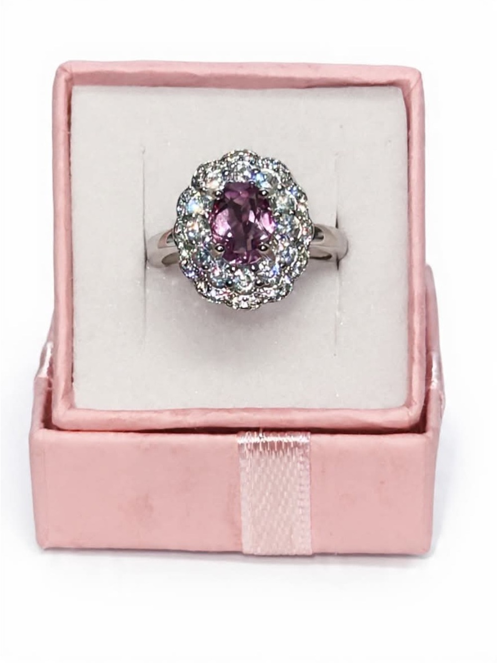 Pink Crystal Halo Ring (adjustable) NWOT